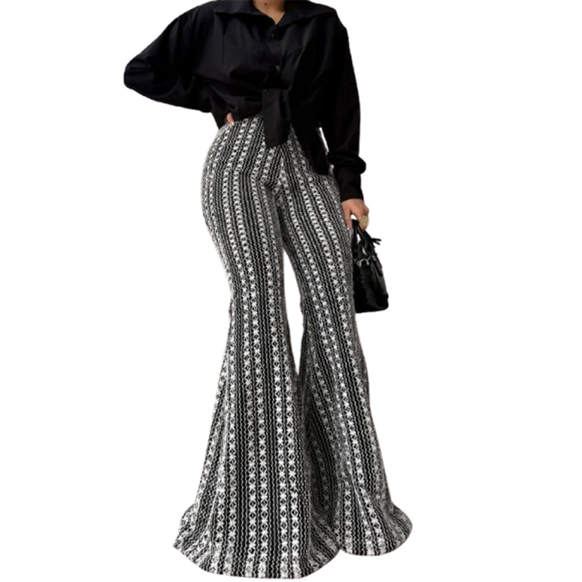 Slim-fit Striped Mid-rise Stretch Flare Pants In European And American Style