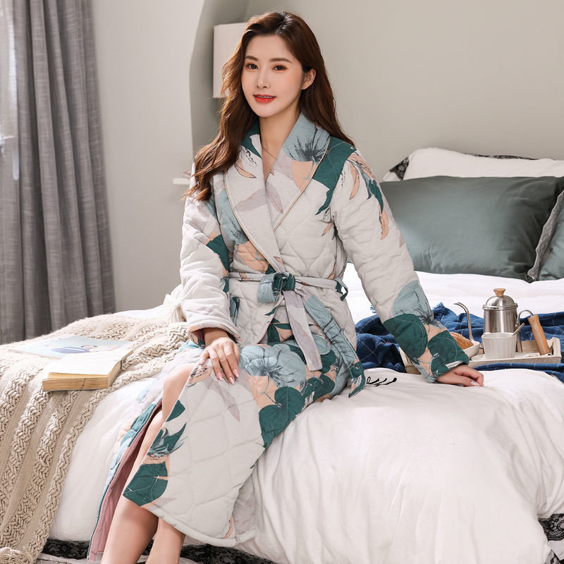 Cotton Three-layer Thickening Plus Size Loose Bathrobe Home Service