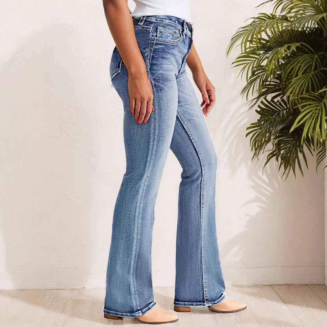 European And American Womens Slimming Washed Bootcut Jeans