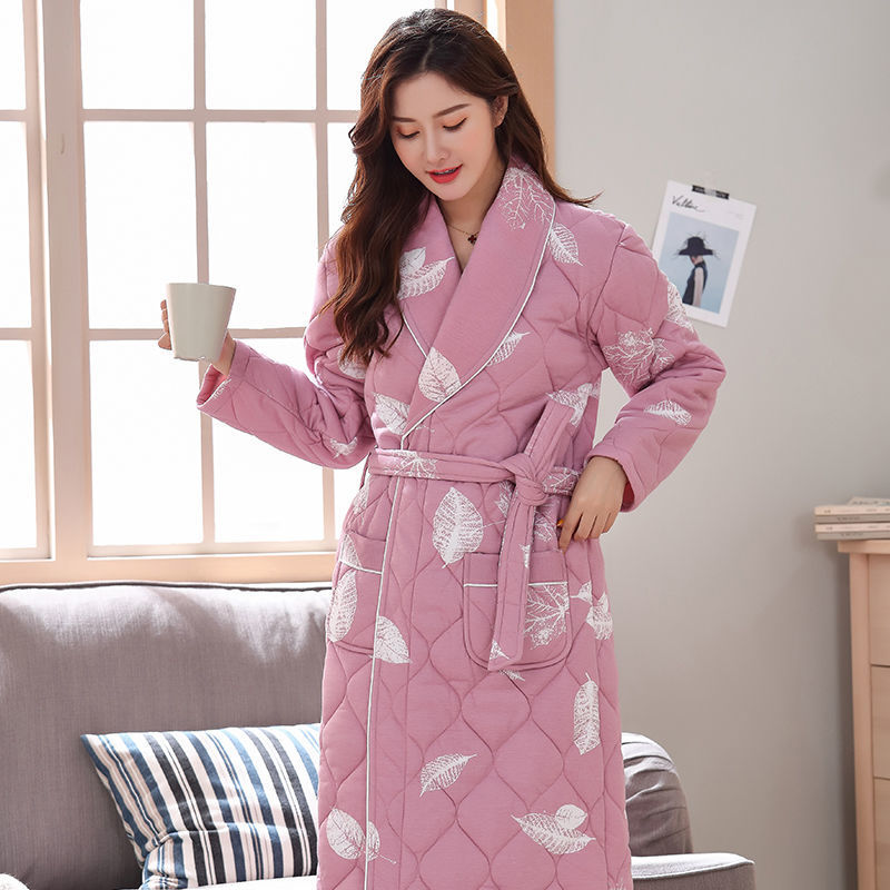 Cotton Three-layer Thickening Plus Size Loose Bathrobe Home Service
