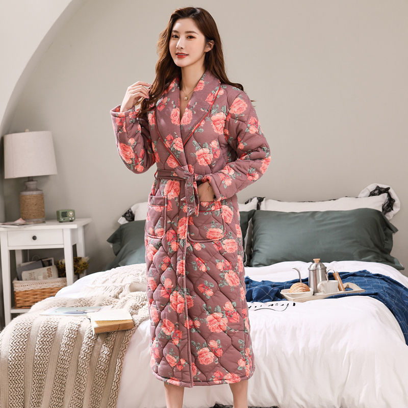Cotton Three-layer Thickening Plus Size Loose Bathrobe Home Service