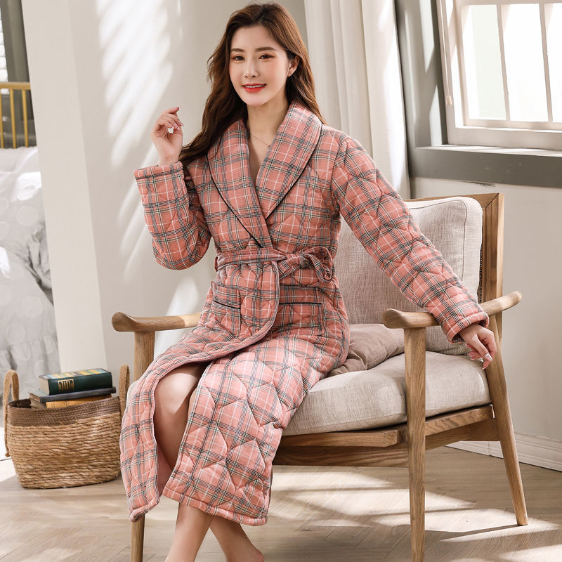 Cotton Three-layer Thickening Plus Size Loose Bathrobe Home Service
