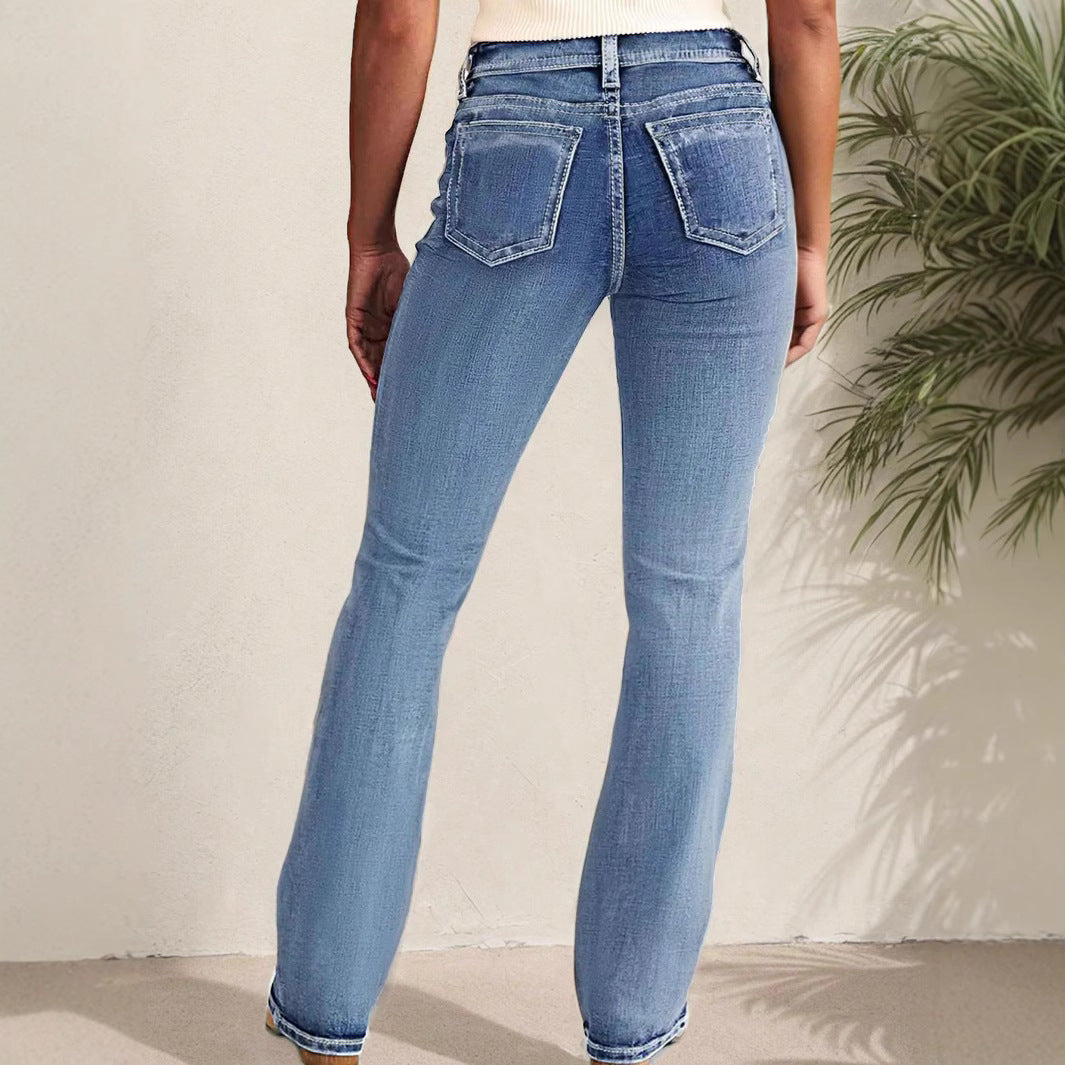 European And American Womens Slimming Washed Bootcut Jeans