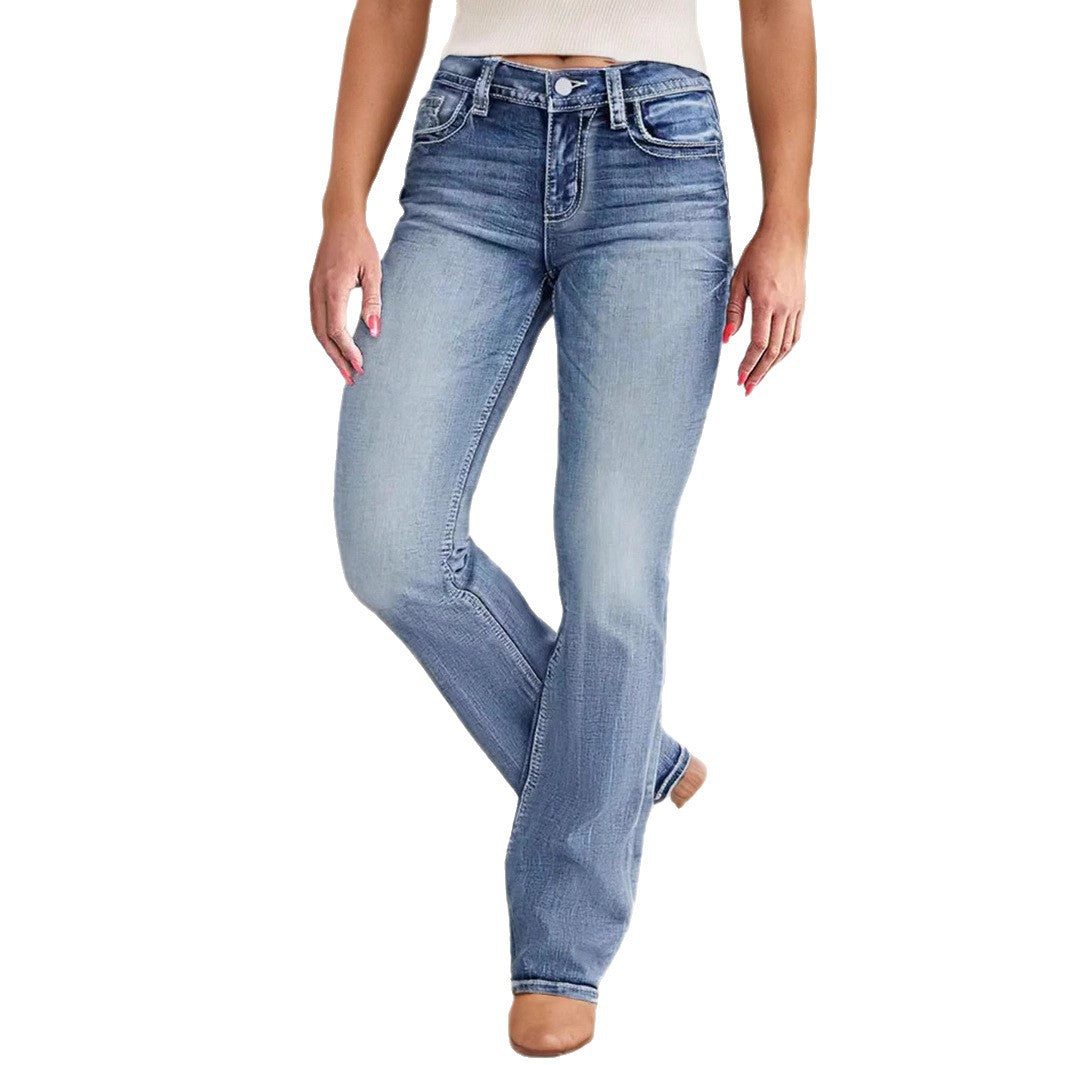 European And American Womens Slimming Washed Bootcut Jeans