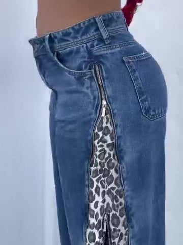 Leopard Print Zip-up Jeans