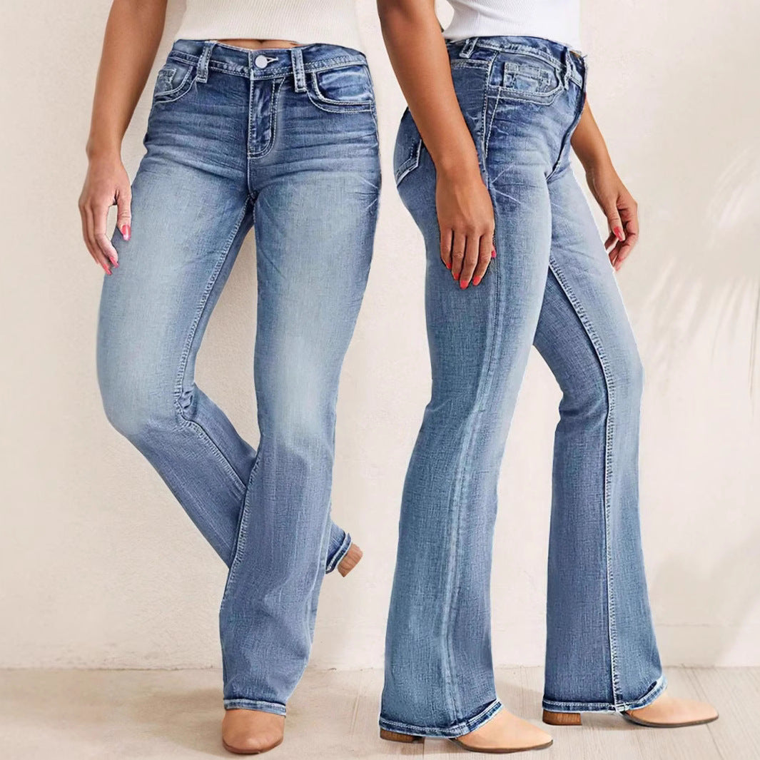 European And American Womens Slimming Washed Bootcut Jeans