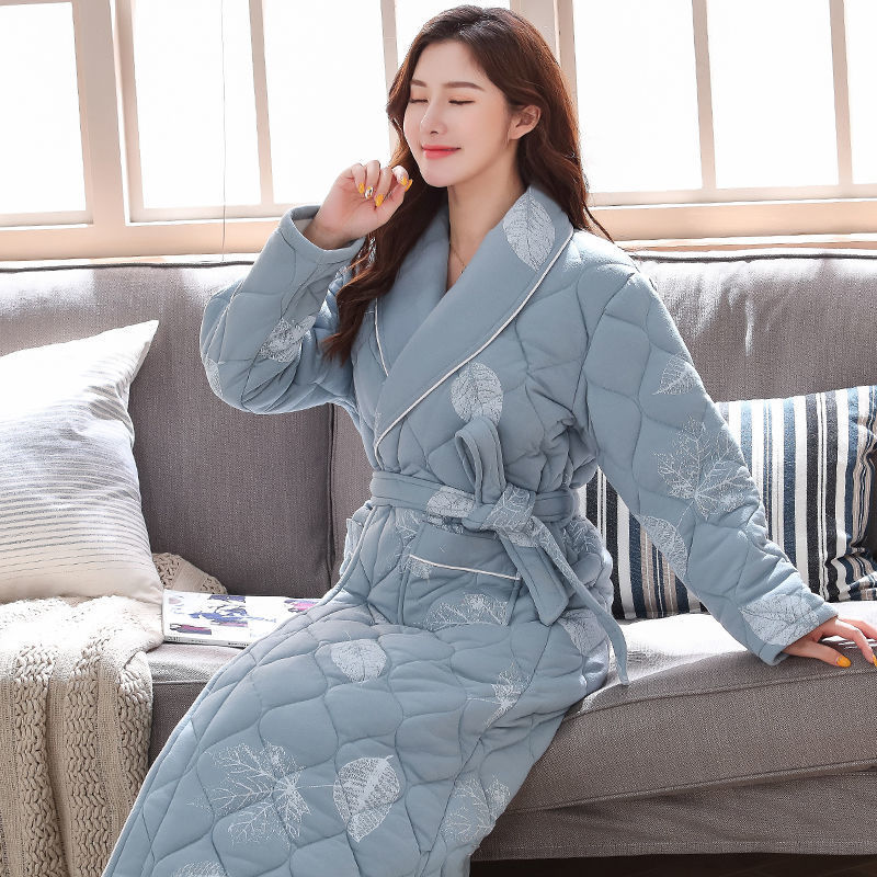 Cotton Three-layer Thickening Plus Size Loose Bathrobe Home Service